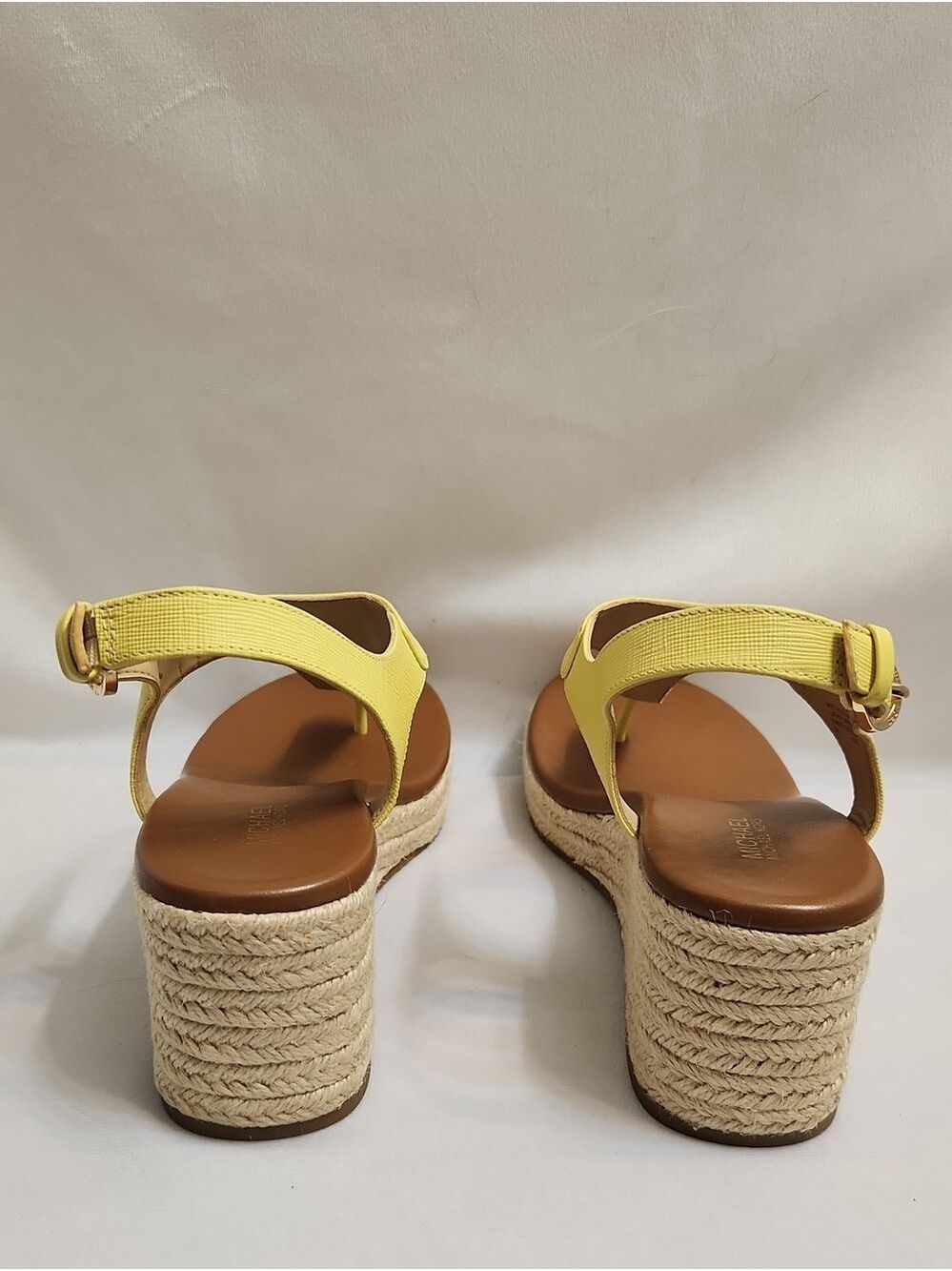 Michael Kors Laney Yellow Leather Espadrille Wedge Thong Sandals (Size 7) - Picture 7 of 12